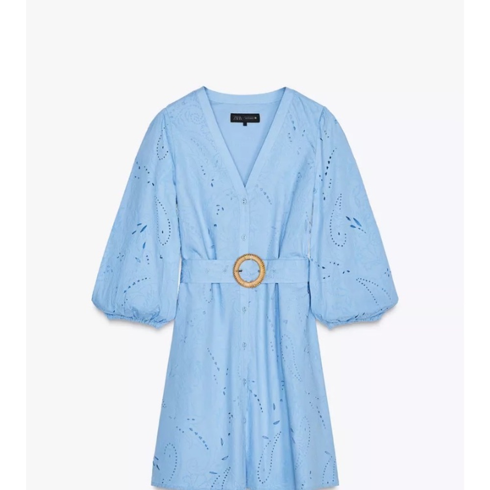 Zara Light Blue Eyelet Dress with Belt